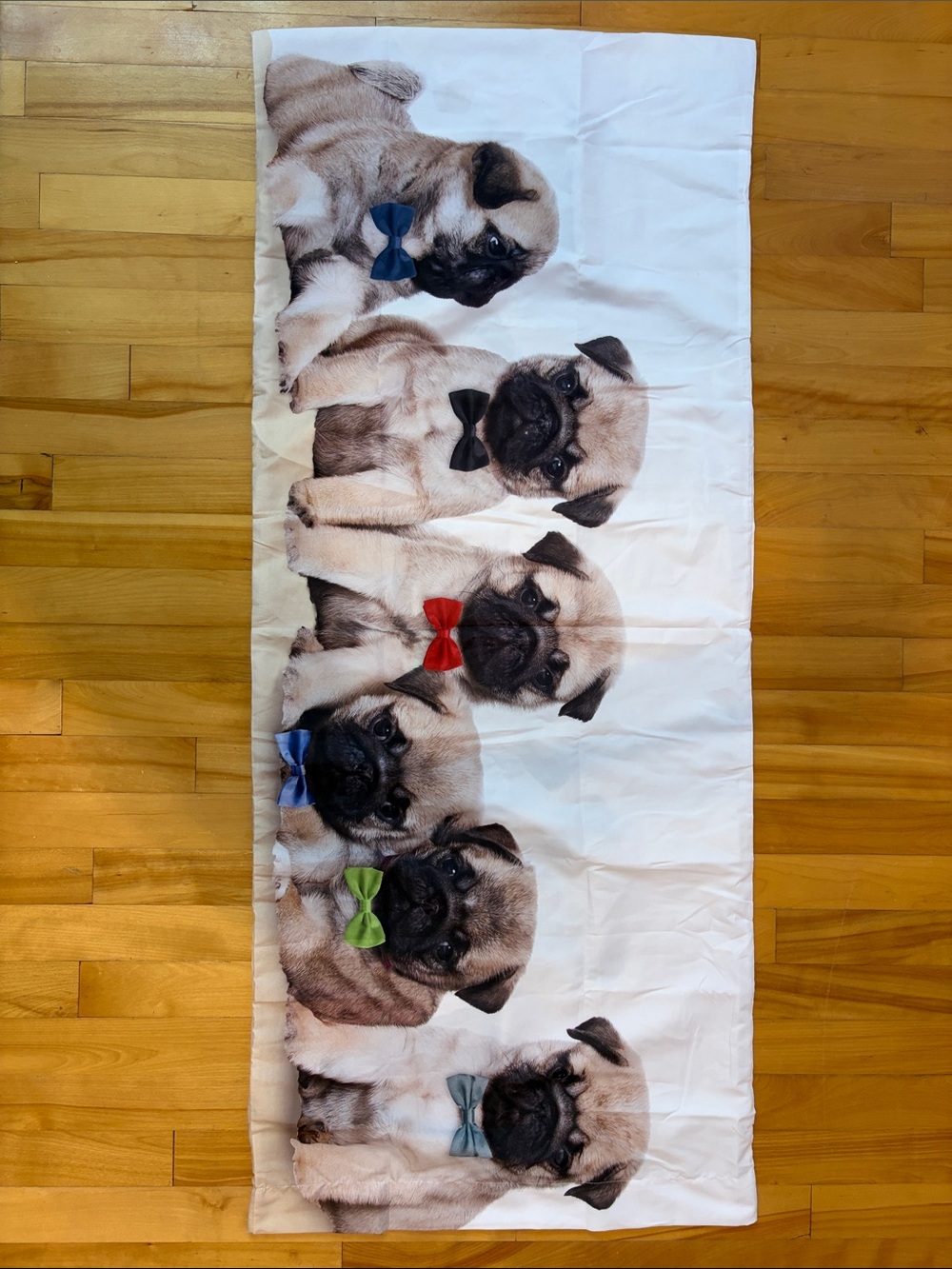 Pug Print Decorative Throw Pillowcase - White with Multicolor Bows
